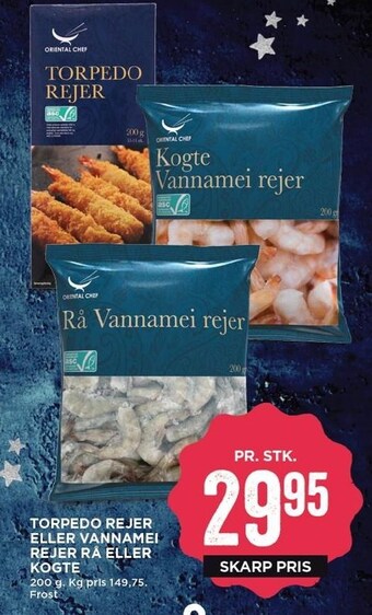 MENY Torpedo rejer eller vannamei rejer rå eller kogte tilbud
