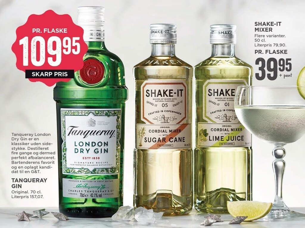 Tanqueray gin el. shakeit mixer tilbud hos MENY