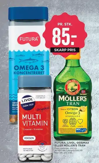 MENY Futura, livol, gerimax eller möllers tran tilbud