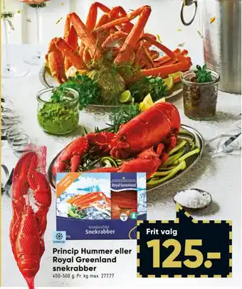 Princip Hummer eller Royal Greenland snekrabber