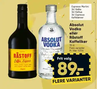 Bilka Absolut Vodka eller Råstoff Kaffelikør tilbud