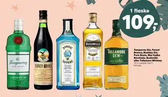 SuperBrugsen Tanqueray gin, fernet branca, bombay gin, pure shots, øko vodka bornholm, bushmills eller tullamore whiskey tilbud