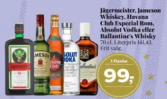 Dagli'Brugsen Jägermeister, jameson whiskey, havana club especial rom, absolut vodka eller ballantine's whisky tilbud