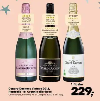 SuperBrugsen Canard-duchene vintage 2012, paracelle 181 organic eller rosé tilbud