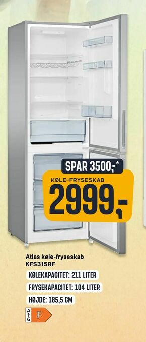 Skousen Atlas køle-fryseskab KFS315RF tilbud