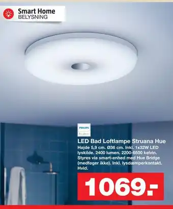 Bauhaus Led bad loftlampe struana hue tilbud