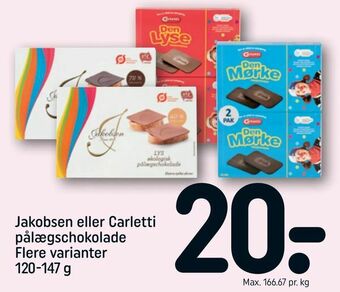 REMA 1000 Jakobsen eller Carletti pålægschokolade tilbud