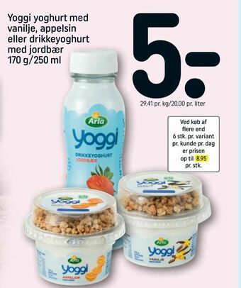REMA 1000 Yoggi yoghurt med vanilje, appelsin eller drikkeyoghurt med jordbær tilbud