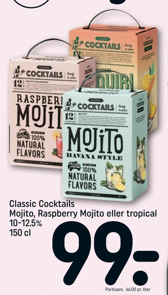 REMA 1000 Classic Cocktails Mojito, Raspberry Mojito eller tropical 10-12,5% tilbud