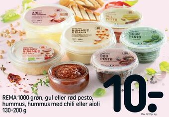 REMA 1000 REMA 1000 grøn, gul eller rød pesto, hummus, hummus med chili eller aioli tilbud