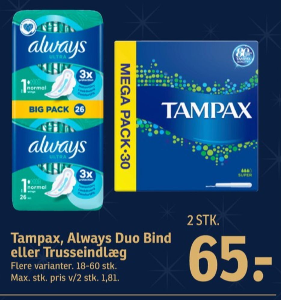 Tampax tamponer tilbud hos SPAR