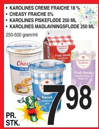 ABC Lavpris Karolines creme fraiche 18 % • cheasy fraiche 5% • karolines piskefløde 250 ml • karolines madlavningsfløde 250 ml tilbud