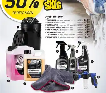 Vaskespand, snow foam, autoshampoo, mikrofiber håndklæde, dæk og vinylpleje, motorrens, cockpit shine glossy el. skumsprøjte