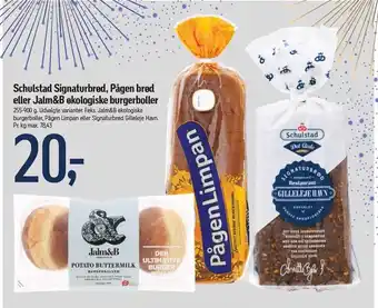 Føtex Schulstad signaturbrød, pågen brød el. jalm&b økologiske burgerboller tilbud