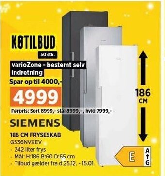 Power 186 cm. fryseskab tilbud