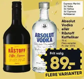 Bilka Absolut vodka el. råstoff kaffelikør tilbud