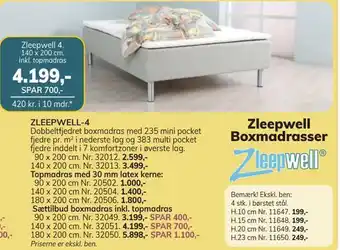 Daells Bolighus Zleepwell 4 140 x 200 cm. inkl. topmadras tilbud