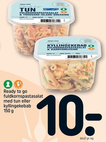REMA 1000 Ready to go fuldkornspastasalat med tun eller kyllingekebab tilbud