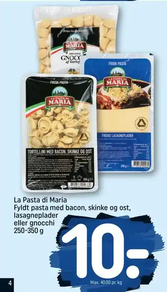 REMA 1000 La pasta di maria fyldt pasta med bacon, skinke og ost, lasagneplader eller gnocchi tilbud