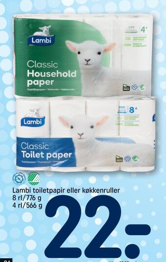 REMA 1000 Lambi toiletpapir eller køkkenruller tilbud