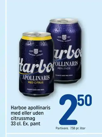 REMA 1000 Harboe apollinaris med eller uden citrussmag 33 cl. ex. pant tilbud