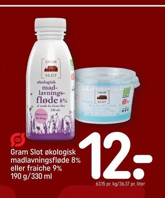 REMA 1000 Gram slot økologisk madlavningsfløde 8% eller fraiche 9% 190 g/330 ml tilbud