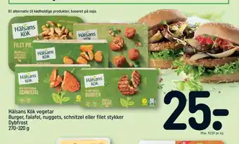 REMA 1000 Hälsans kök vegetar burger, falafel, nuggets, schnitzel eller filet stykker tilbud