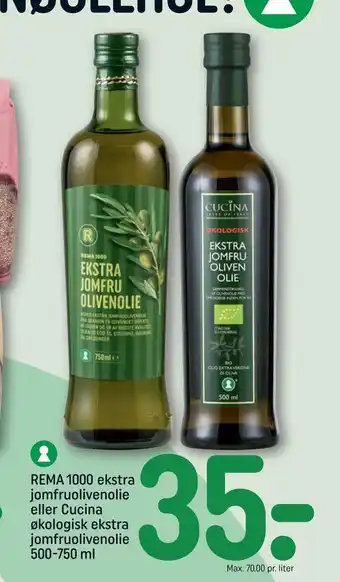 REMA 1000 Rema 1000 ekstra jomfruolivenolie eller cucina økologisk ekstra jomfruolivenolie tilbud