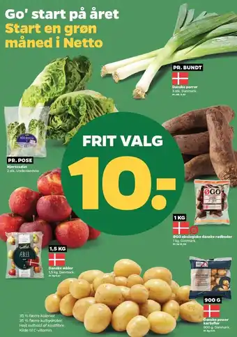 Netto Danske porrer, hjertesalat, danske æbler, øko danske rødbeder el. danske power kartofler tilbud