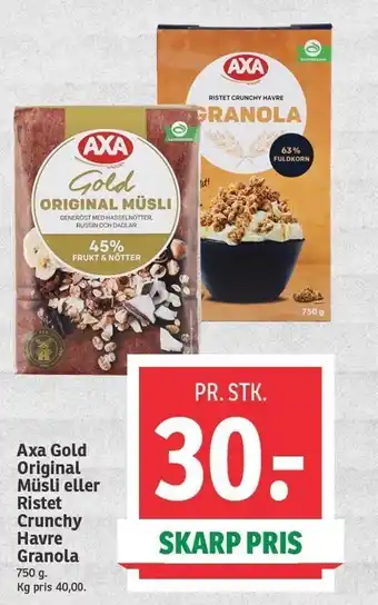 SPAR Axa gold original müsli el. ristet crunchy havre granola tilbud