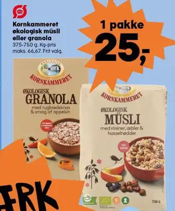 SuperBrugsen Kornkammeret økologisk müsli eller granola tilbud