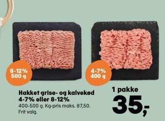 Hakket Grise-og Kalvekød 4-7% eller 8-12%