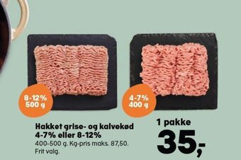 Kvickly Hakket Grise-og Kalvekød 4-7% eller 8-12% tilbud