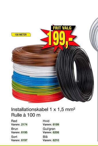 Harald Nyborg Installationskabel 1 x 1,5 mm2 rulle à 100 m tilbud