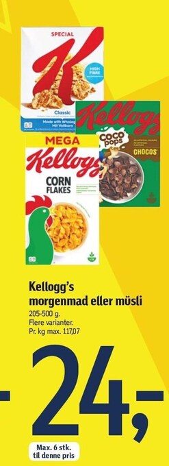 Føtex Kellogg's morgenmad el. müsli tilbud