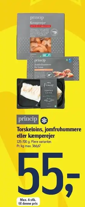 Føtex Torskeloins, jomfruhummere el. kæmperejer tilbud