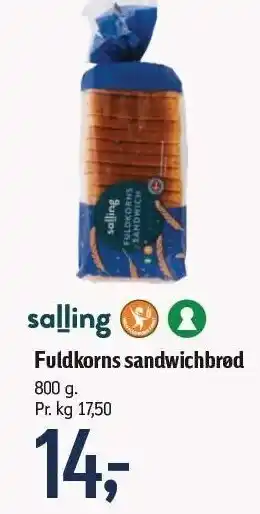 Fuldkorns sandwichbrød