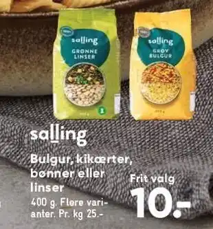 Bulgur, kikærter, bønner el. linser