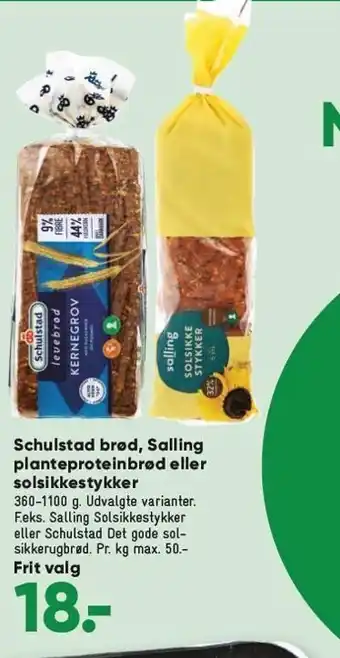 Bilka Schulstad brød, salling planteproteinbrød el. solsikkestykker tilbud