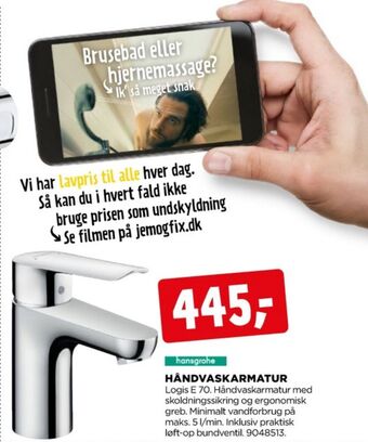 jem & fix Hansgrohe håndvaskarmatur tilbud