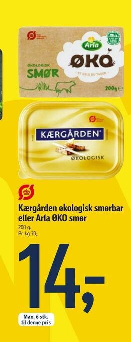 Føtex Kærgården økologisk smørbar eller Arla ØKO smør tilbud