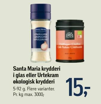 Føtex Santa Maria krydderi i glas eller Urtekram økologisk krydderi tilbud