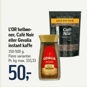 Føtex L'OR helbønner, Café Noir eller Gevalia instant kaffe tilbud