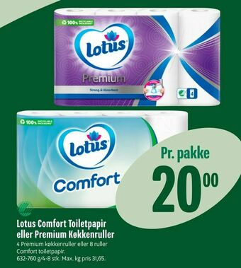 Min Købmand Lotus Comfort Toiletpapir eller Premium Køkkenruller tilbud