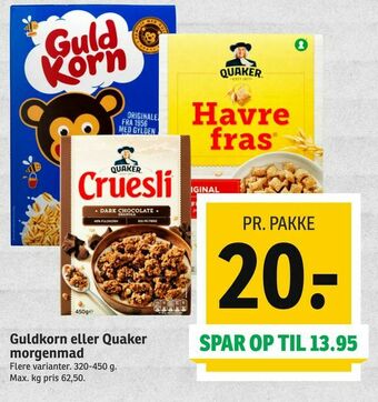SPAR Guldkorn eller Quaker morgenmad tilbud