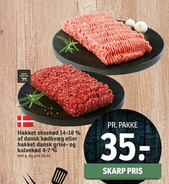 SPAR Hakket oksekød 14-18 % af dansk kødkvæg eller hakket dansk grise- og kalvekød 4-7 % tilbud
