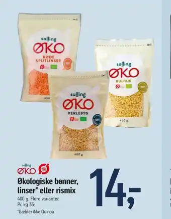 Økologiske bønner, linser* eller rismix