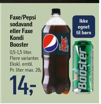 Føtex Faxe/pepsi sodavand eller faxe kondi booster tilbud