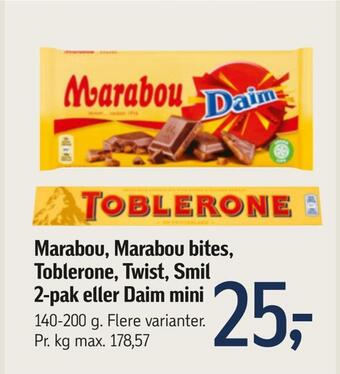Føtex Marabou, marabou bites, toblerone, twist, smil 2-pak eller daim mini tilbud