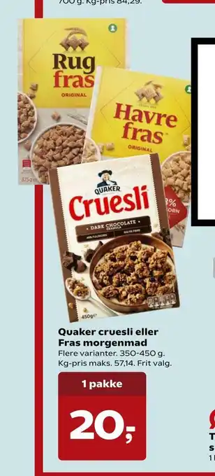 Dagli'Brugsen Quaker cruesli eller fras morgenmad tilbud